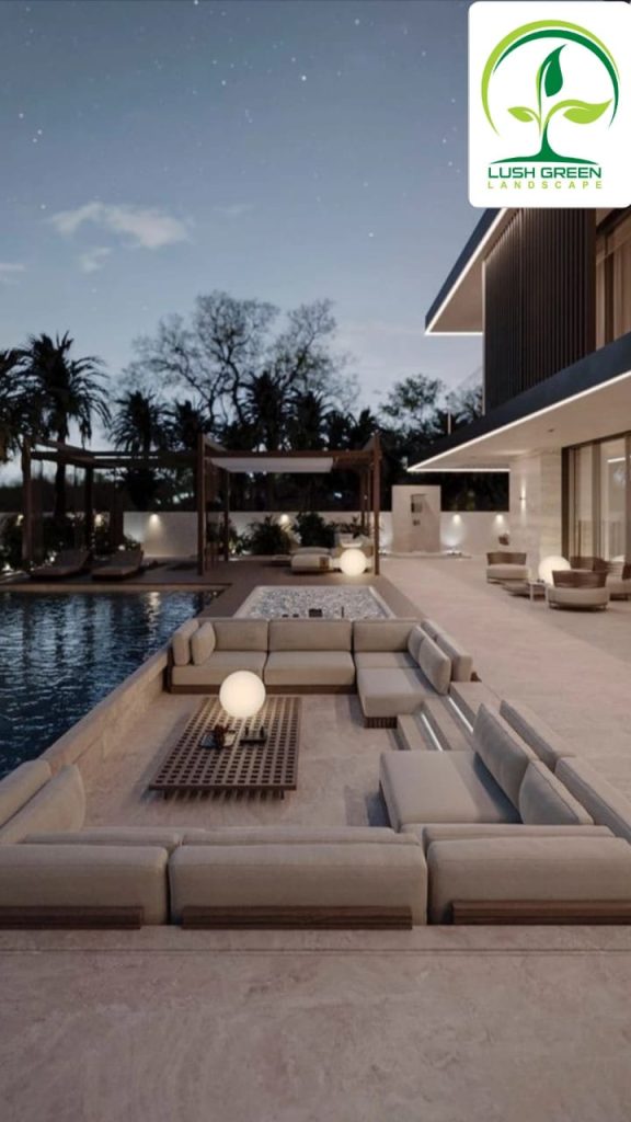 Poolside sunken seating